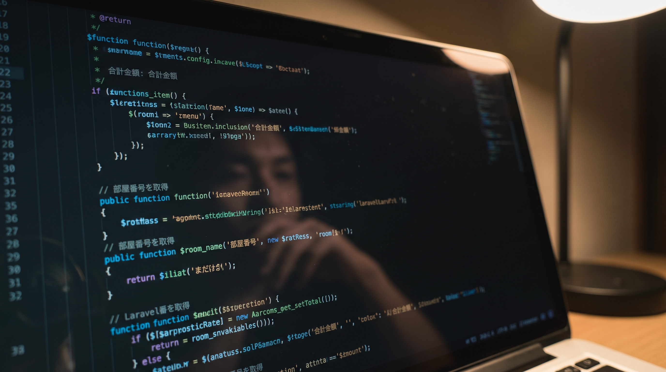 Close-up of code on screen — tech stack used in Japanese IT