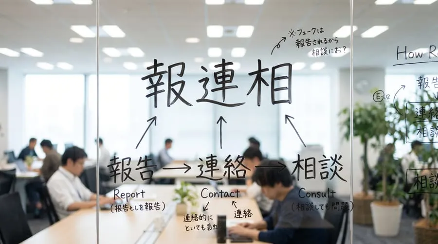 Whiteboard with Japanese technical terms in IT office