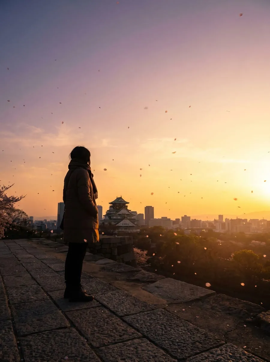 Engineer standing at Osaka Castle — long-term life in Japan