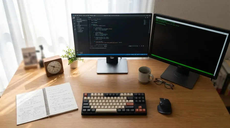 Developer workspace with tools used in Japanese IT companies